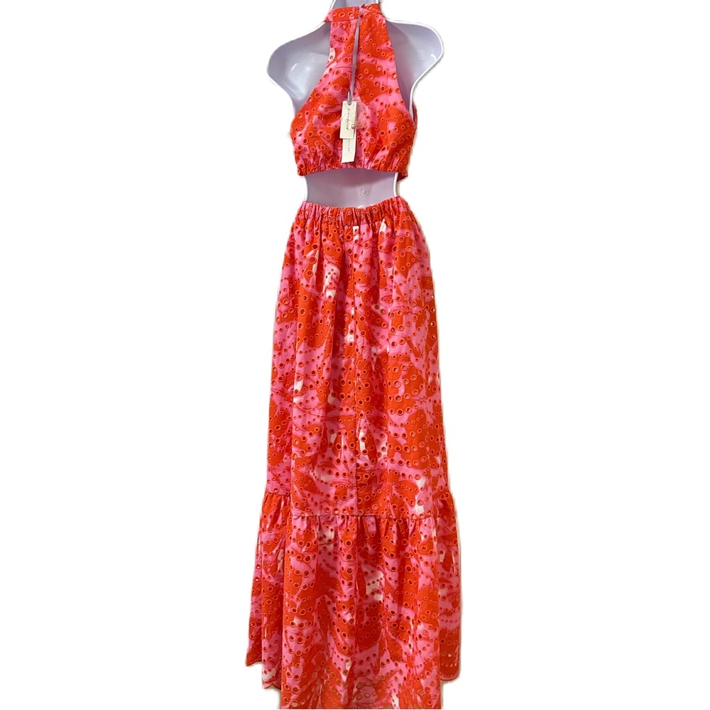 Anthropologie x Monique Lhuiller Cut-Out Eyelet Lace Halter Gown Size 0 - Picture 4 of 11